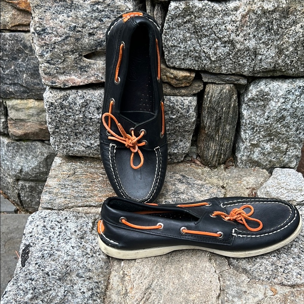 Sperry Black and Orange Boat Shoes with Non-Marking Outsole